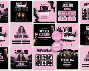 Hair Bundle Templates Wig Pricelist Flyer Wig Hair Sales Flyer Hair Bundle Price List Hair Available Bundle Deals Flyer Hair Instagram Post