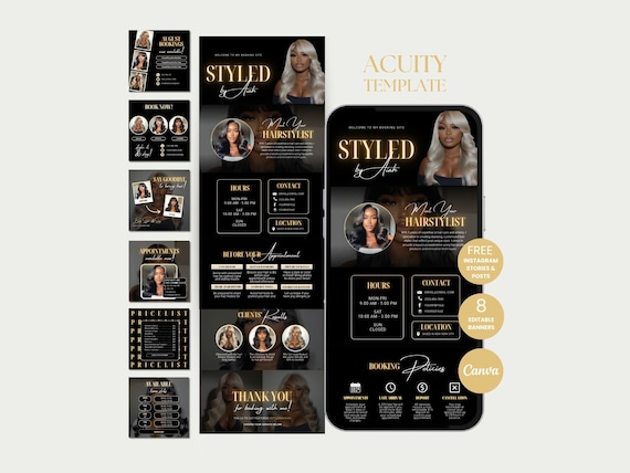 Hair Acuity Scheduling Template Hairstylist Acuity Website Template Hair Schedule Acuity Hairstylist Booking Site Hair Acuity DIY Template