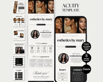 Esthetician Acuity Scheduling Template Esthetician Booking Acuity Esthetician Schedule Canva Acuity Website Esthetician Branding Site Acuity