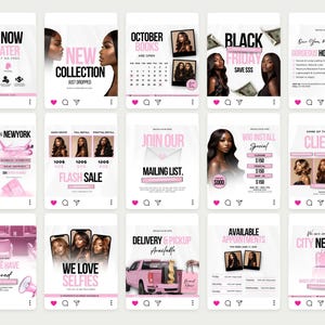 Hair Wig Instagram Post Template Canva Hairstylist Branding Wig ...