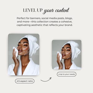 May include: A woman with a white towel wrapped around her head is washing her face with a white washcloth. She is wearing a white robe. The image is cropped to show only her face and shoulders.