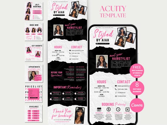 Hairstylist Acuity Scheduling Template Hair Acuity Booking Template Hair Acuity Website Editable Acuity Canva Hair Stylist Acuity Site DIY