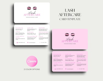 Tarjeta para el cuidado posterior de las pestañas, plantilla rosa para el cuidado posterior de las pestañas, tarjeta editable para el cuidado posterior de las pestañas, marca tecnológica para pestañas, tarjeta para el cuidado posterior de las pestañas, pestañas