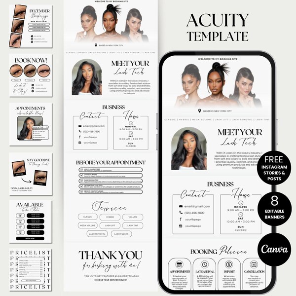 Lash Tech Acuity Scheduling Website Lash Template Acuity Schedule Canva Lashing Acuity Book Template Schedule Lash Stylist Acuity Lashes