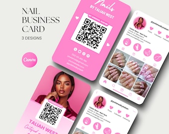 Tarjeta de presentación de uñas en Instagram Tarjeta de uñas Canva Tarjeta de presentación de peluquería Tarjeta de presentación de marca de esteticista para pestañas Tarjeta de presentación de técnico de uñas en Instagram Maquillaje DIY