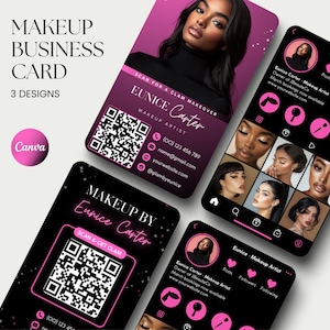 Plantilla de tarjeta de presentación de maquillaje Tarjetas de presentación Tarjeta de presentación de belleza y maquillaje Tarjeta de presentación QR de maquillaje Tarjeta de artista de maquillaje Marca de artista de maquillaje