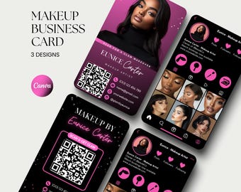 Szablon wizytówki do makijażu Wizytówki Wizytówka do makijażu i urody Wizytówka QR do makijażu Karta wizażysty Branding wizażysty