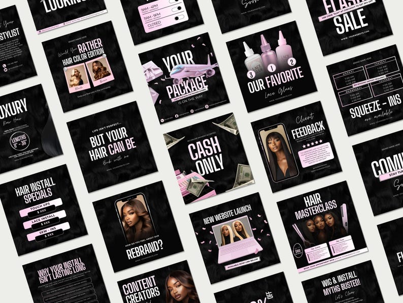 Hair Branding Kit Canva Hair Template Instagram Post Hair Wig Business ...