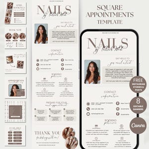 Modello di sito quadrato Pagina unghie Modello di sito di prenotazione quadrato Unghie Modello di pianificazione delle prenotazioni quadrato Sito unghie Canva Nail Tech Branding
