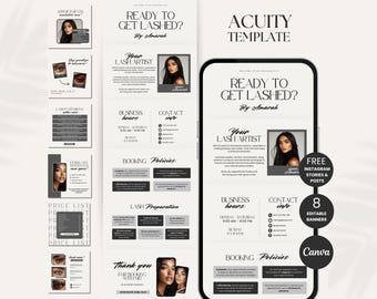 May include: A black and white template for Instagram stories and posts for a lash artist. The template includes text that says "Ready to get lashed?" and "Your Lash Artist". The template also includes a photo of a woman with long eyelashes.
