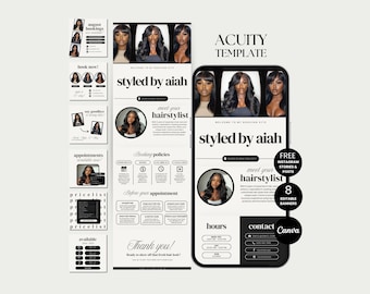 Modèle de planification Hair Acuity, site web Hair Acuity pour coiffeurs, modèle de réservation Hair Acuity, planning Hair Acuity modifiable, outil de conception Hair Tech Acuity sur Canva