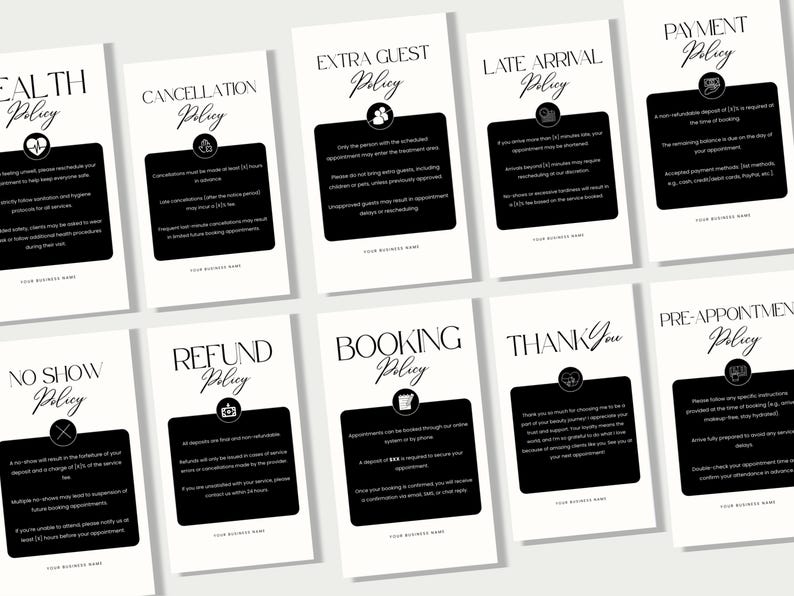 Policy Card Design Policy Templates Booking Policies Templates Hair Booking Policy Nail ...