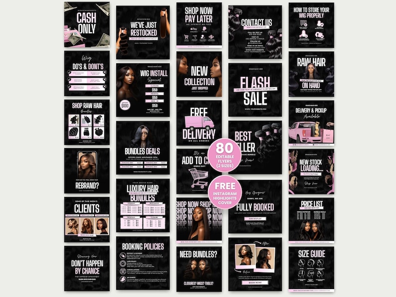 Hair Branding Kit Canva Hair Template Instagram Post Hair Wig Business ...