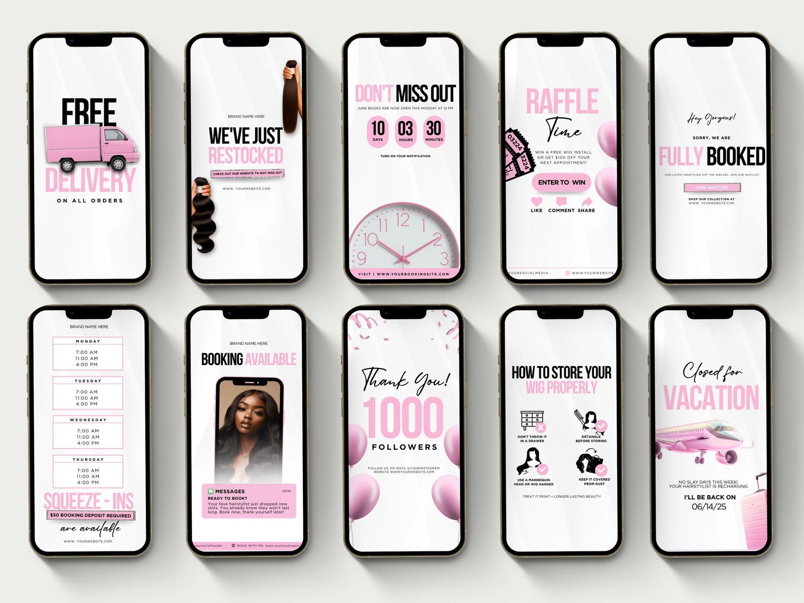 Hair Wig Instagram Post Template Canva Hairstylist Branding Wig ...