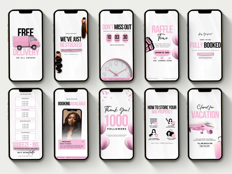 Hair Wig Instagram Post Template Canva Hairstylist Branding Wig ...