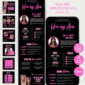 Quadratische Termine Buchungsseite Haar Quadratische Buchungen Website Haarvorlagen Quadratische Website Haarseite DIY Canva Template Haar Website Nail Lash