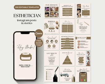 Plantillas de Canva para publicaciones de estética en Instagram sobre cuidado de la piel, folleto para negocios de estética en redes sociales, kit de marca para el cuidado de la piel