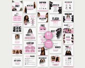 Hair Wig Instagram Post Template Canva Hairstylist Branding Wig Template Canva Hair Bundle Flyer Hair Wig Business Flyer Hair Social Media