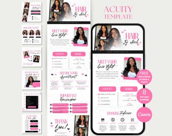 Szablon harmonogramu fryzjerskiego Acuity Strona internetowa Acuity DIY Szablon harmonogramu fryzjerskiego Strona Acuity Strona rezerwacji Canva Technologia fryzjerska