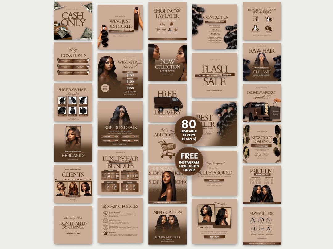 Canva Template Hair Salon Instagram Template Wig Hairflyers Editable ...
