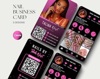 Nagelvisitekaartje Instagram QR-code Nail Tech Card Business Nails Salon Card Beauty Visitekaartje Nagelkunstenaar Visitekaartje Nagels Sjabloon