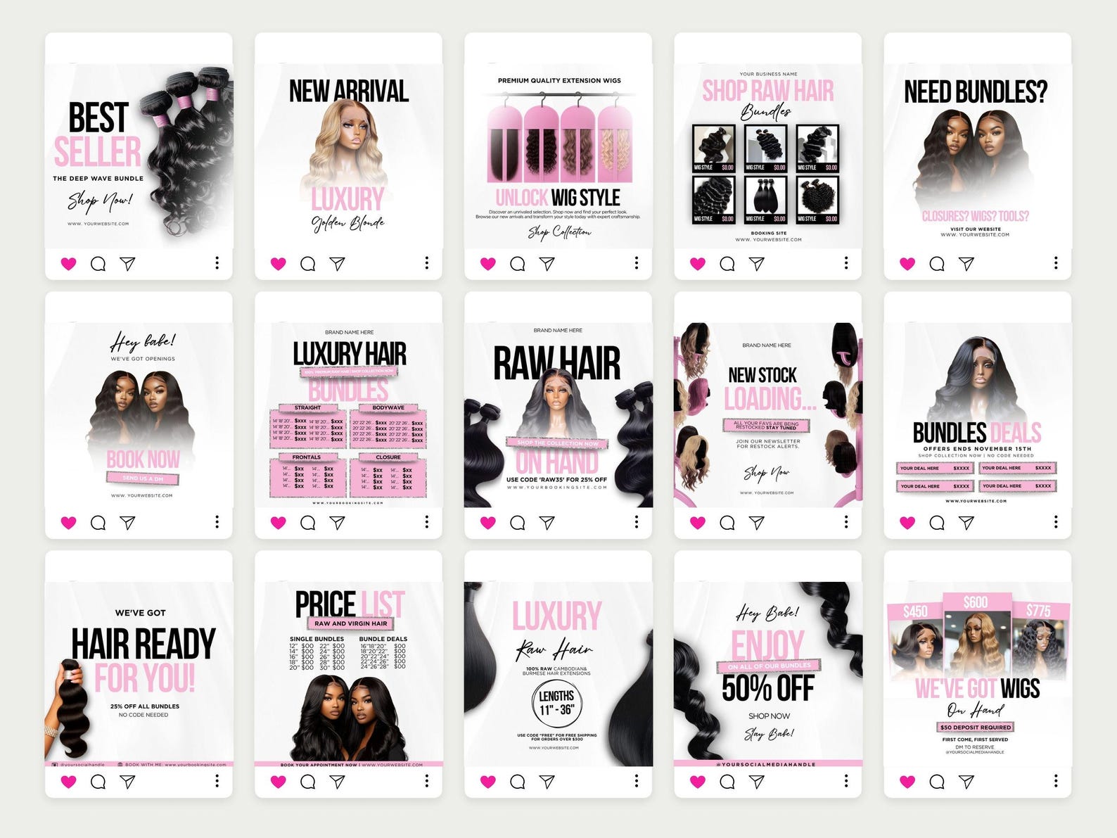 Hair Wig Instagram Post Template Canva Hairstylist Branding Wig ...