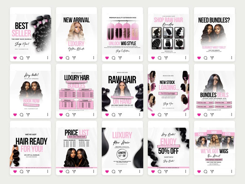 Hair Wig Instagram Post Template Canva Hairstylist Branding Wig ...