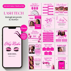 Lash Artist Instagram Templates Lash Tech Social Media Post Lash Tech Branding Canva Lash Posts Flyers Books Lash Tech Instagram Post Lash