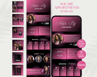 Square-afsprakensjabloon Hair-boekingssite Square-sjabloon website Hair Square-boekingssite Pink Square-afspraken Canva Hair-boeking
