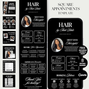Hair Square Appointment Template Hair Booking Site Square Booking Website Hairstylist Branding Canva Template Hair Website Banner Square