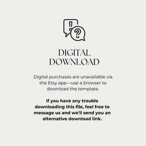 May include: A digital download graphic with the text "DIGITAL DOWNLOAD" and instructions for downloading. The image includes a speech bubble with an exclamation point and question mark, and text about Etsy app downloads.