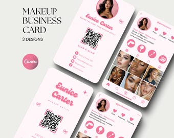 Szablon wizytówki do makijażu Karta DIY do makijażu Wizytówka wizażysty Wizytówka IG Wizytówka Canva Beauty Posty o makijażu Instagram