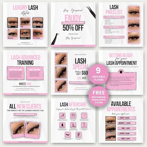 Mallar för fransteknik Canva Lashing Business Fyer Lash Branding Kit Lash Tech Training Fransflyer Eftervård Fransartist Instagram Franskurs