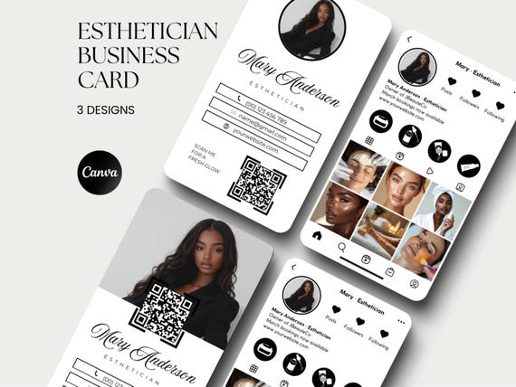 Esthetician Business Card Instagram Template Esthetician Bundle Esthetician Branding Canva Card Business Esthetician IG QR Code Card