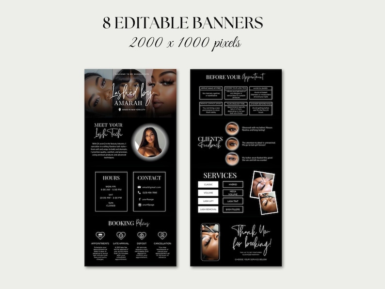 Lash Tech Acuity Scheduling Website Lash Stylist Acuity Template Lash Site Schedule Canva Black Acuity Editable Lashing Acuity Booking Lash image 2