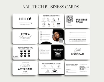 Sjabloon nagelnazorg Nagelvisitekaartje Beauty-klantenkaart Nagels-cadeaubon Bewerkbare doe-het-zelfkaart Nail Tech Branding Nailtech-sjablonen Nail