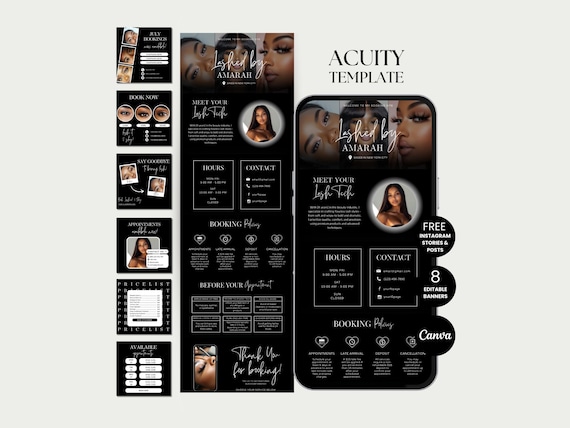 Lash Tech Acuity Scheduling Website Lash Stylist Acuity Template Lash Site Schedule Canva Black Acuity Editable Lashing Acuity Booking Lash