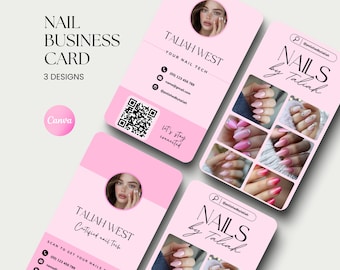 Tarjeta de presentación para uñas, código QR de Instagram, tarjeta para técnico de uñas, tarjeta para cabello, tarjeta de Canva, tarjeta de presentación para pestañas, tarjeta de esteticista, tarjeta de belleza, artista de uñas