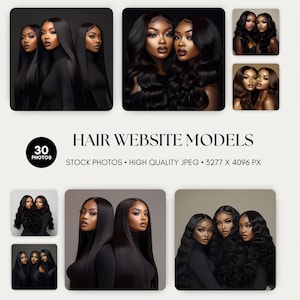 Può includere: Un collage di 30 foto stock con modelli con diversi stili di capelli. Le foto sono JPEG di alta qualità, che misurano 3277 x 4096 pixel. Il testo "HAIR WEBSITE MODELS" è visualizzato in grassetto sopra le foto.