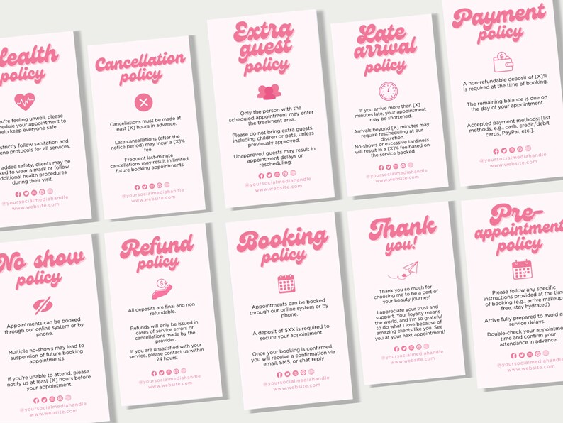 Booking Policy Templates Nail Policies Template Lash Policy Canva ...