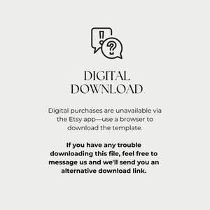 May include: A digital download graphic with the words "DIGITAL DOWNLOAD" in a serif font. The image includes a speech bubble with an exclamation point and a question mark. Text below explains how to download the file.