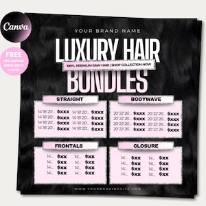 May include: A promotional graphic for luxury hair bundles, with text reading "Luxury Hair Bundles" and product options including Straight, Bodywave, Frontals, and Closure. The background has a dark, textured pattern.