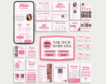Nailtech Branding Pink Nail Templates Bundle Nails Business Card Nail Salon Instagram Post Nail Appointment Flyer Editable Nail Acuity Site