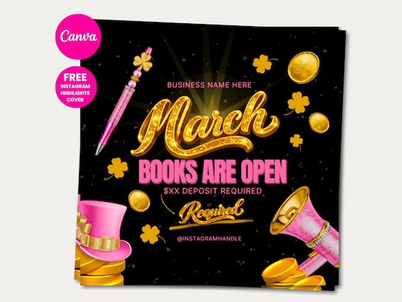 March Booking Flyer Hair March Appointment Flyer March Books Open Lash Bookings Open St Patricks Days March Flyer Book Now Hair Bundle Flyer