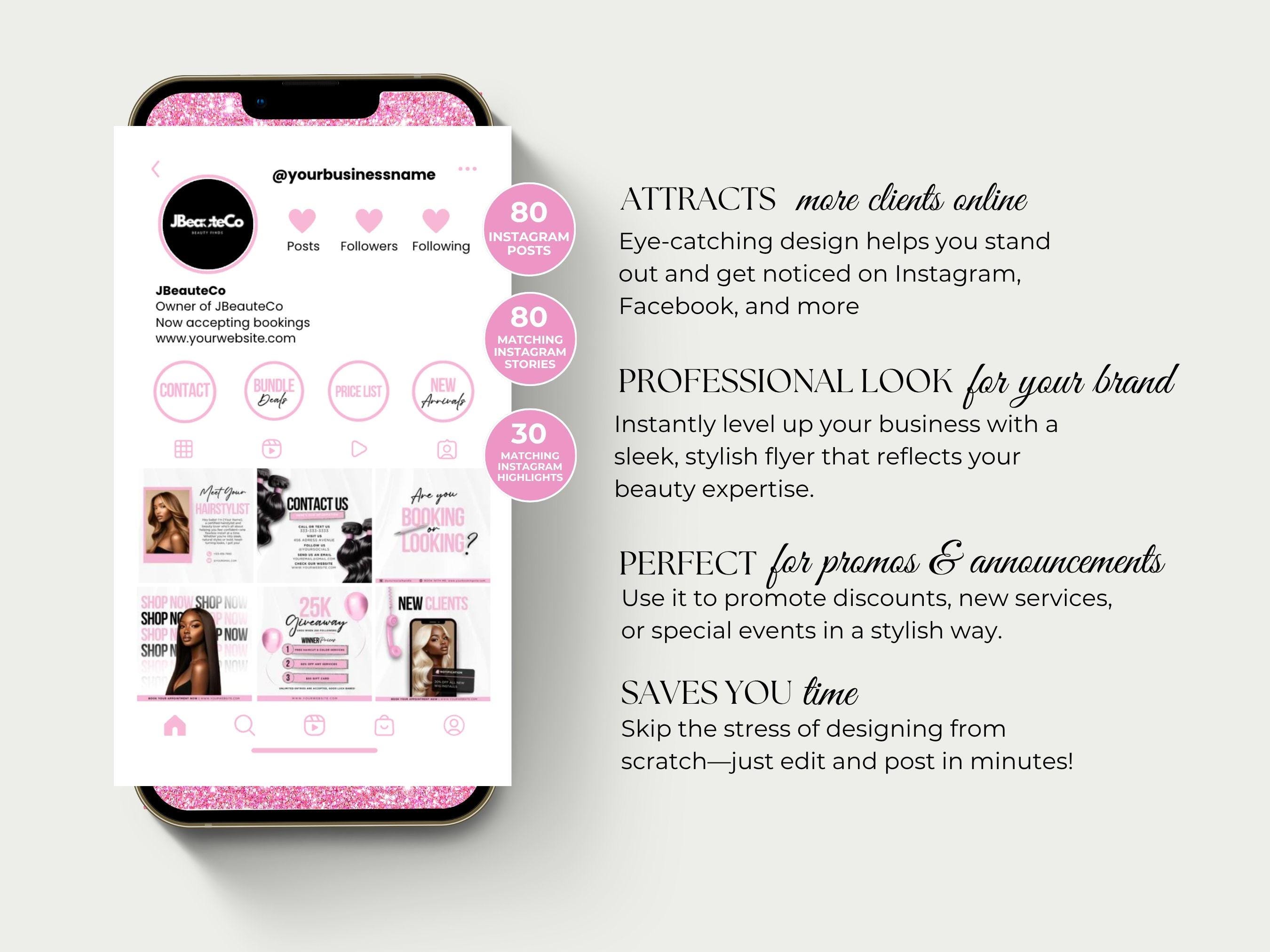 Hair Wig Instagram Post Template Canva Hairstylist Branding Wig ...