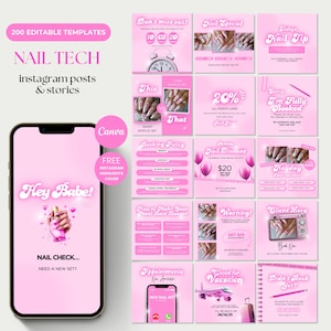 Mallar för Instagram-inlägg för naglar Nagelteknik Sociala medier Nagelföretagsflyer Nailtech-varumärke Nagelsalong Instagram Rosa naglar Teknik Instagram
