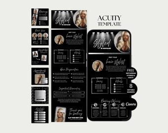Szablon harmonogramu Hair Acuity Rezerwacja fryzjera Acuity Szablon harmonogramu strony fryzjera Acuity Strona rezerwacji Canva Hair Tech Acuity