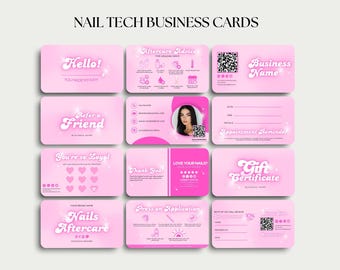 Nail Tech Visitekaartje Nagels Nazorg Sjabloon Roze Nagels QR Code Instagram Nailtech Templates Canva Klantenkaart Nagelsalon Business Kit