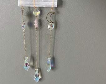 Crystal Dreamcatcher, crystal point dreamcatcher, crystal wall hanging, crystal point wall hanging, selenite decor, crystal home decor, kids