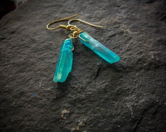 Custom Listing* Blue Aqua Aura Crystal Point Earrings